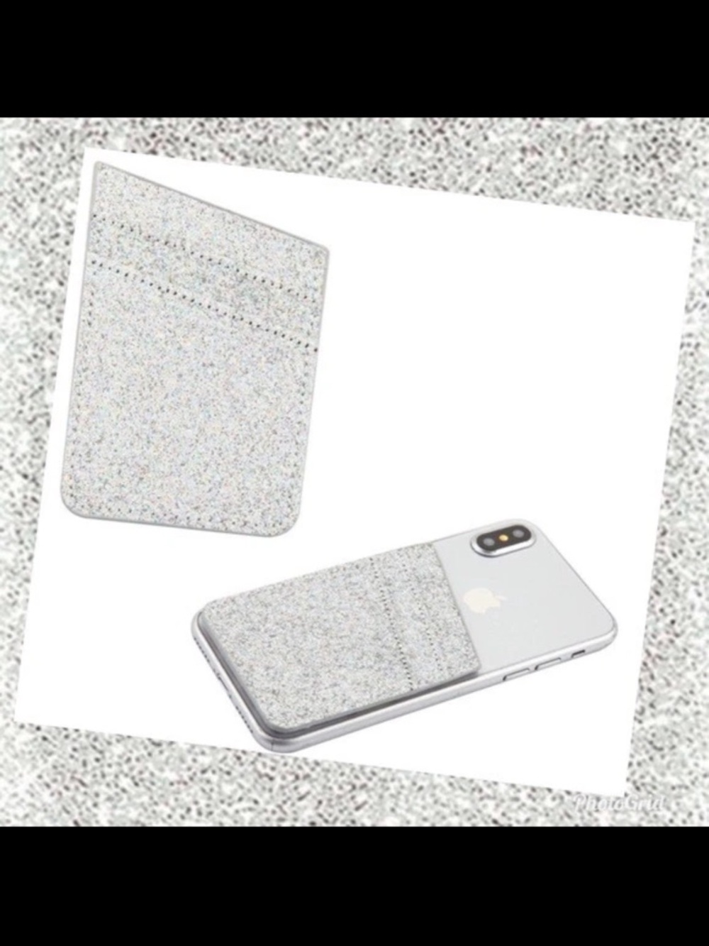 Nanette Lepore Silver Glitter Adhesive Phone Card Sleeve set